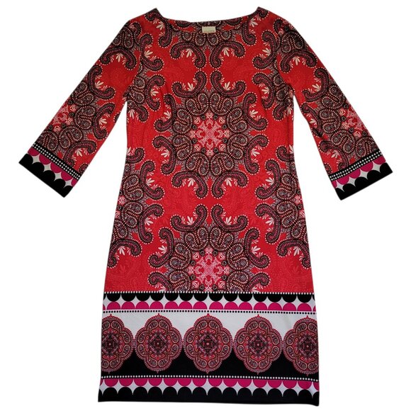 Chico's Dresses & Skirts - Chico's Paisley Medallion Print 3/4 Sleeve Stretch Shift Dress Womens 4 Sz 0